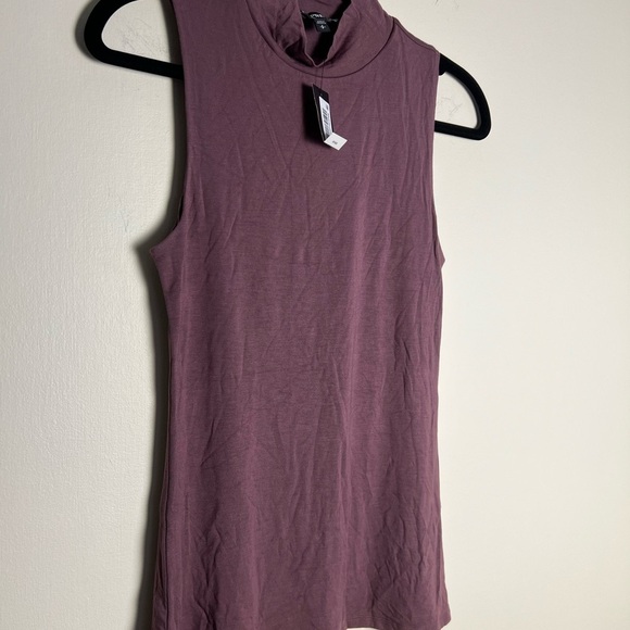 Express Womens Tank Top Small/P Plum Cream Mock Neck Stretch Relax Fit Casual - Picture 11 of 16